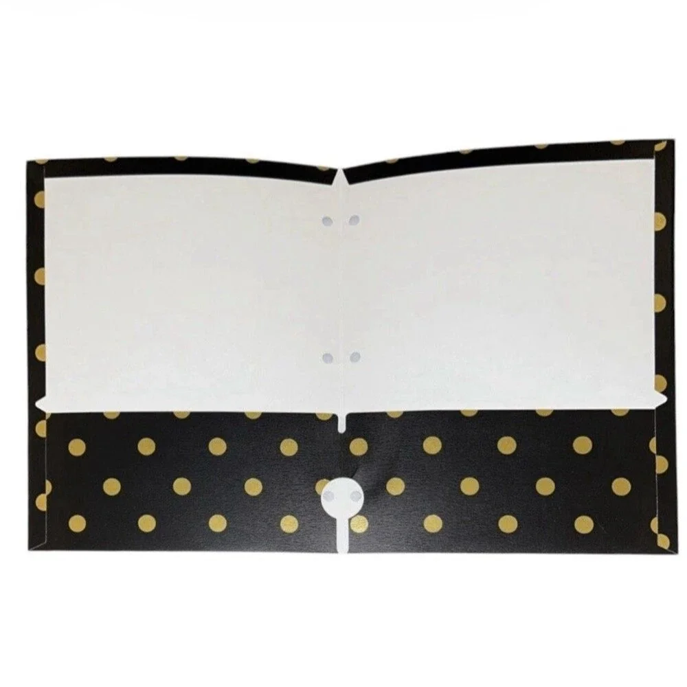 2x Greenroom Gold Polka Dot Folders 2 Pocket w/ 3-Hole Punch 12x10